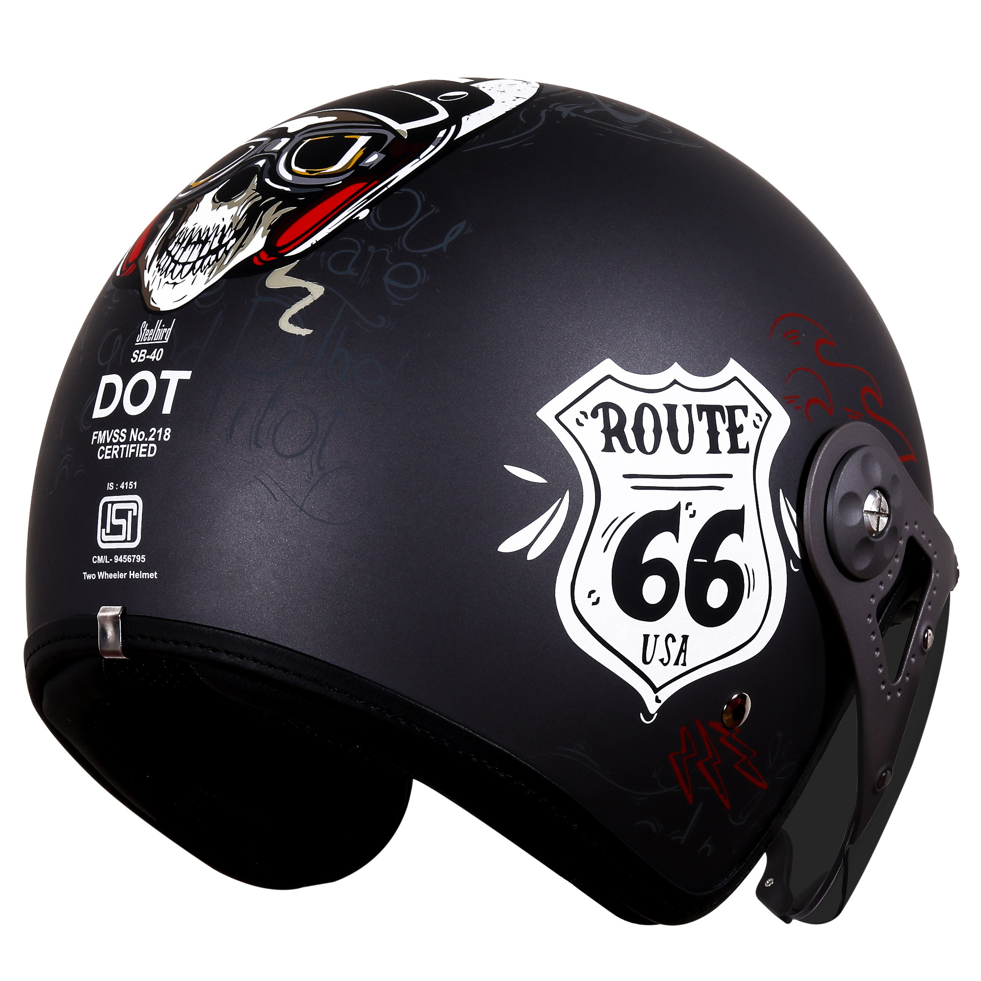 SB-40 DOT ROUTE 66 METALIC GREY (WITH EXTRA CLEAR VISOR)